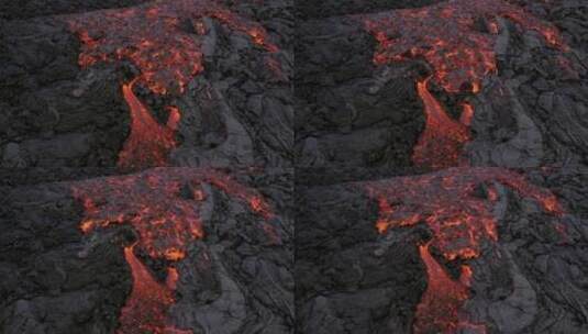 航拍流动的火山岩浆高清在线视频素材下载