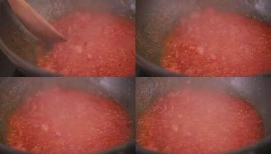 不粘锅木铲炒制番茄酱 (3)高清在线视频素材下载