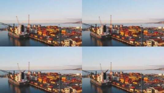 集装箱船在港口卸货高清在线视频素材下载