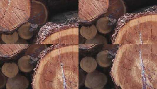 被切割的木头特写高清在线视频素材下载