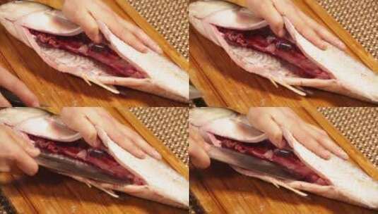 清洗鱼肉处理鱼肉高清在线视频素材下载