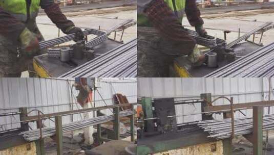 工地施工农民工钢筋工操作生产高清在线视频素材下载