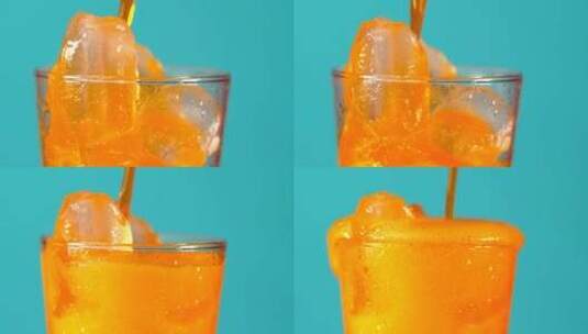 加冰的玻璃杯加橙汁苏打水高清在线视频素材下载