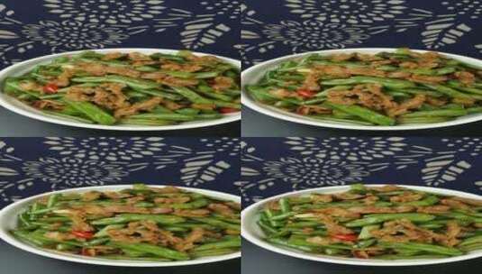 家常菜品四季豆炒肉4k视频高清在线视频素材下载