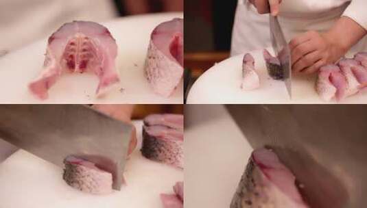 【镜头合集】鱼肉切段切鱼肉块高清在线视频素材下载