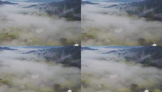 云雾中婺源春天风光的航拍视频高清在线视频素材下载