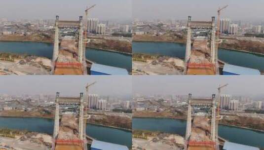 航拍湖南怀化舞水河跨河大桥施工高清在线视频素材下载