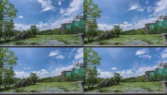 园林延时夏天的小桥蓝天高清在线视频素材下载