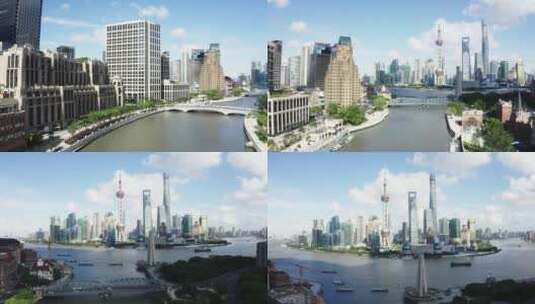 上海黄浦区外滩景点苏州河4K航拍高清在线视频素材下载