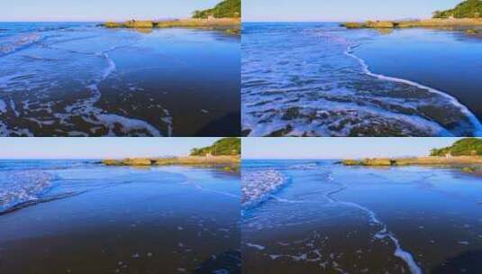 秦皇岛滨海沙滩与海浪慢镜头风光高清在线视频素材下载
