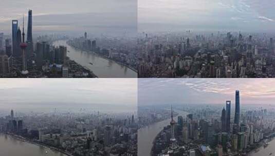 【4K合集】上海城市风光航拍阴天高清在线视频素材下载
