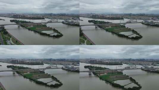 航拍广州海珠体育园和丫髻沙大桥高清在线视频素材下载