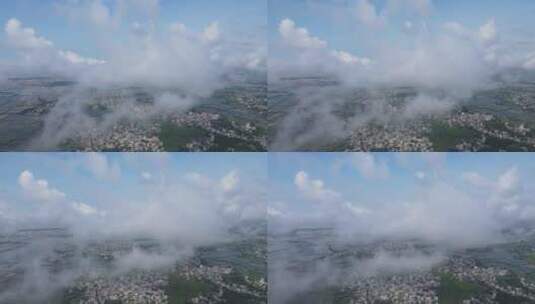 航拍云雾中的广东沿海风光高清在线视频素材下载