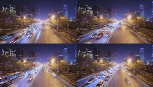 北京国贸商业中心道路夜景高清在线视频素材下载