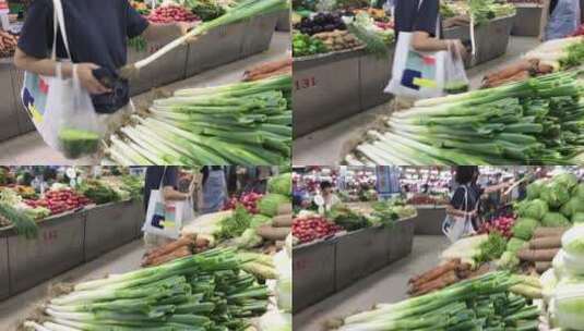 蔬菜市场购买青菜、土豆场景高清在线视频素材下载