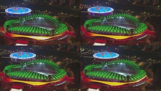 航拍武汉军运会体育中心夜景高清在线视频素材下载