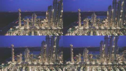 石油化工企业炼油厂夜晚4k航拍夜景高清在线视频素材下载