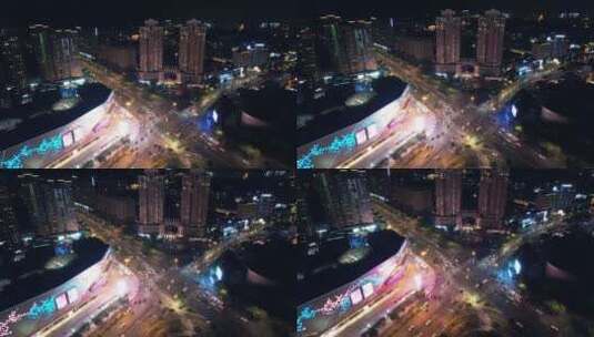 航拍义乌江东时代广场城市路口夜景车流风光高清在线视频素材下载
