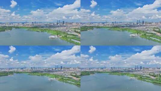 蓝天白云下的昆明城市风光航拍高清在线视频素材下载