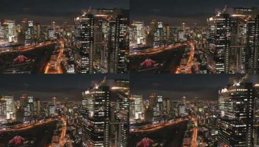 日本大阪梅田高楼都市天际线航拍高清在线视频素材下载