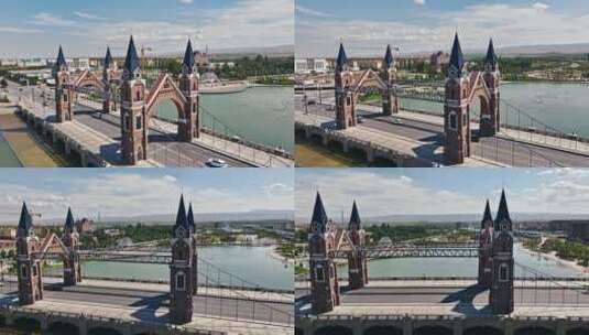 新疆布尔津网红桥航拍高清在线视频素材下载