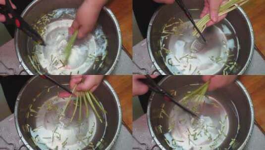 清洗香茅草苋菜梗蔬菜切菜高清在线视频素材下载