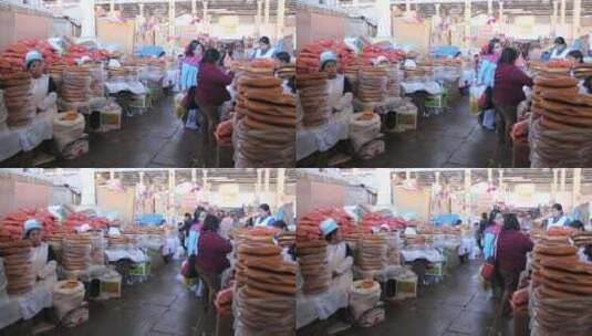 集市上购买面包的人高清在线视频素材下载