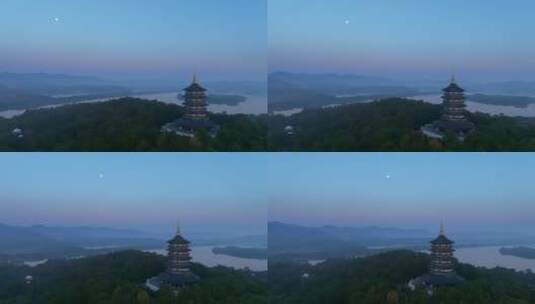 杭州西湖雷峰塔清晨航拍高清在线视频素材下载