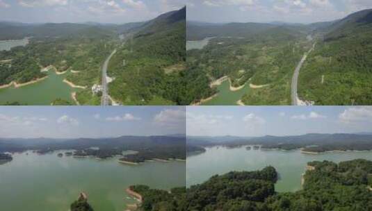 广州从化流溪河国家森林公园小岛流溪湖马路高清在线视频素材下载