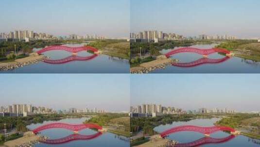 青岛胶州上合新区如意湖网红桥高清在线视频素材下载