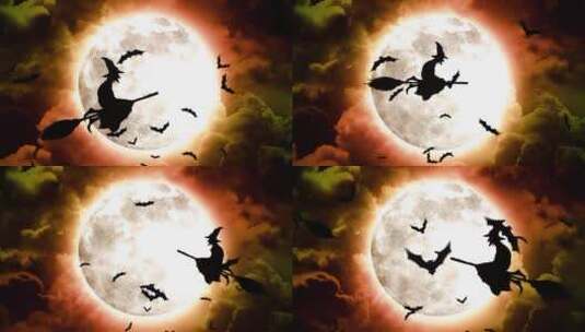 万圣节蝙蝠和女巫在蓝天和云彩 (1)高清在线视频素材下载