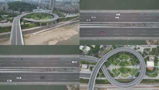 【合集】重庆北碚嘉陵江大桥公路车流航拍高清在线视频素材下载