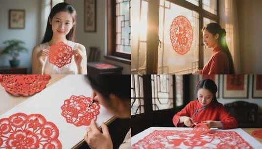 非遗剪纸窗花高清在线视频素材下载