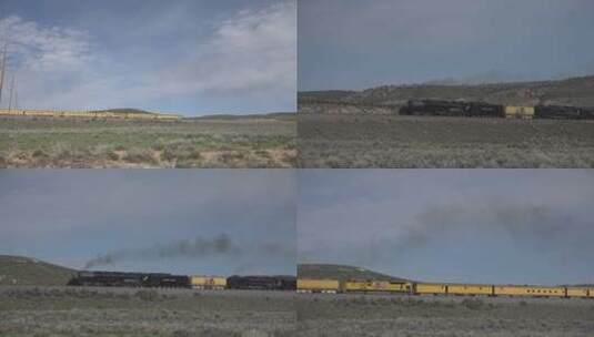 行驶中的蒸汽机车航拍高清在线视频素材下载