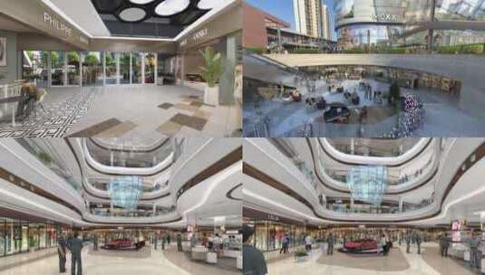商业购物广场人群互动三维建筑动画高清在线视频素材下载