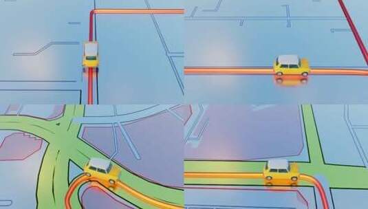 3维卡通汽车沿着地图前进高清在线视频素材下载