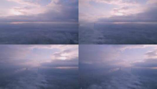 广州城市建筑与日出云雾缭绕唯美风光航拍高清在线视频素材下载