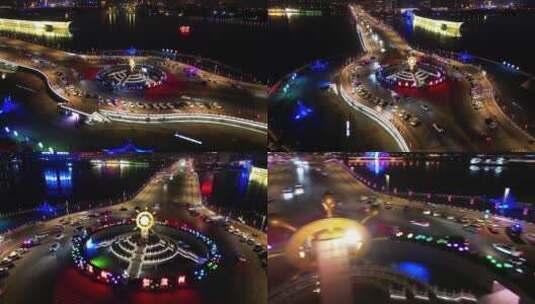 滨州中海船舵大钟夜景环绕（2023春节）高清在线视频素材下载