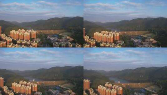 清晨阳光照耀森林城市深圳梅林水库A高清在线视频素材下载