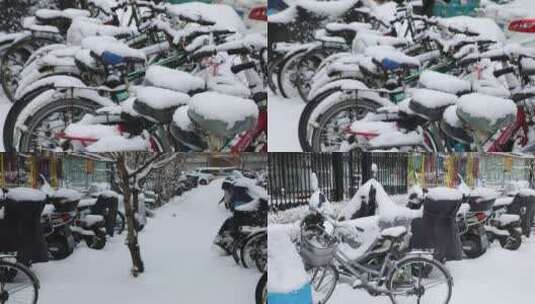 覆盖积雪的树丛自行车高清在线视频素材下载