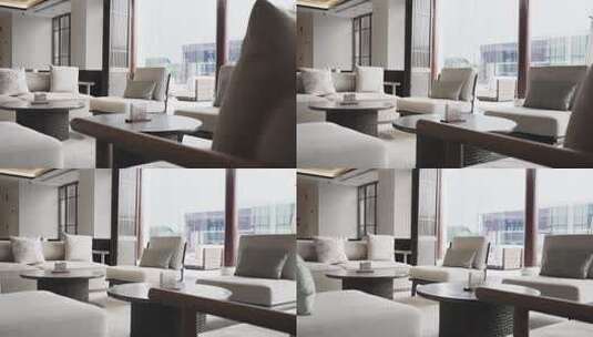 高档酒店内休闲区沙发椅子茶几高清在线视频素材下载