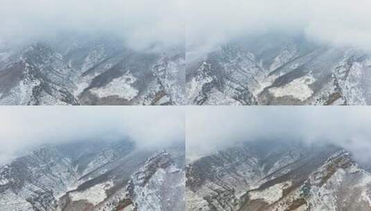 房山梯田雪景航拍高清在线视频素材下载