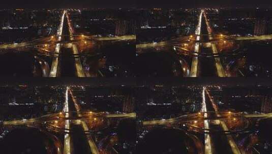 夜晚的石家庄城市立交桥夜景航拍高清在线视频素材下载