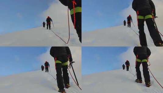 四川甘孜攀登那玛峰雪山的登山运动爱好者高清在线视频素材下载