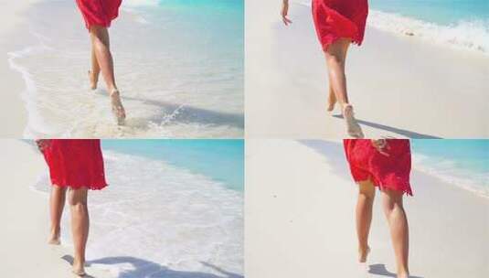 海边光着脚奔跑的女人高清在线视频素材下载