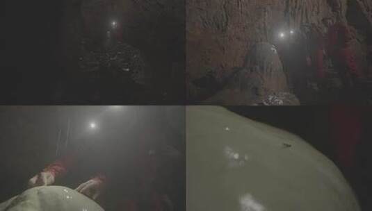 M1科考队员查看山洞中的巨大钟乳石高清在线视频素材下载