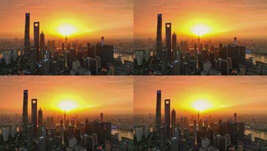 上海陆家嘴上海中心大厦东方明珠日落航拍高清在线视频素材下载