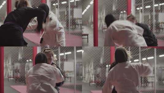 不同的女摔跤手试图表演击倒高清在线视频素材下载