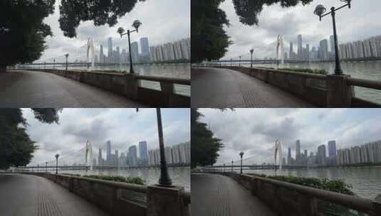 广州珠江边走路看猎德大桥高清在线视频素材下载