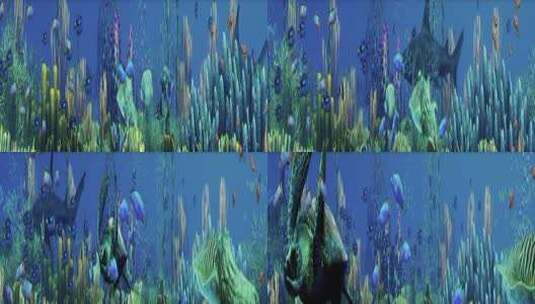 三维海底世界鱼群珊瑚唯美高清在线视频素材下载